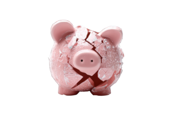 A cracked pink piggy bank against a black background