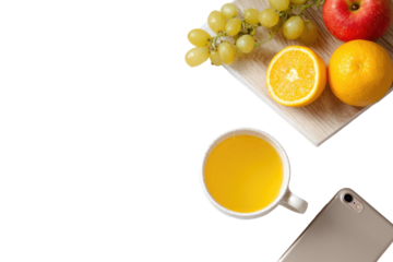 Fresh fruit and drink breakfast scene