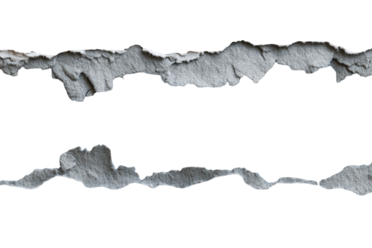 Two horizontal rows of torn paper, light gray, irregular edges