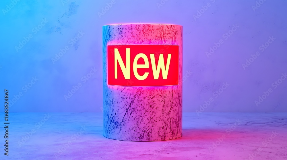 Poster a cylindrical display features a bright 