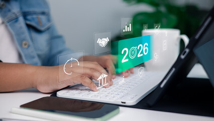 Fototapeta premium Future Business Strategy 2026 Digital Planning and Goal Setting Concept