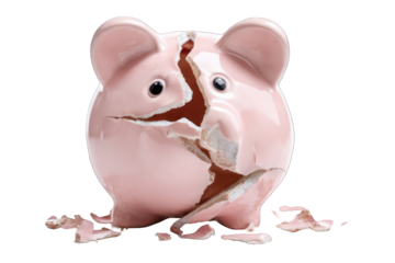 Pink piggy bank shattered