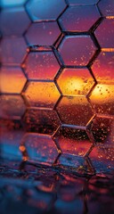 Hexagonal grid reflecting sunset