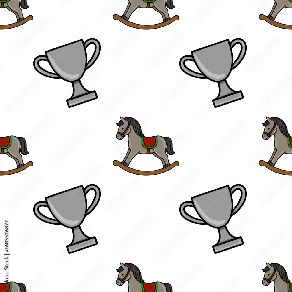 Aufkleber seamless vector pattern featuring a repeating design of charming rocking horses and elegant silver t
