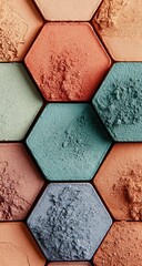 Hexagonal tiles of powdered pigments in various muted colors