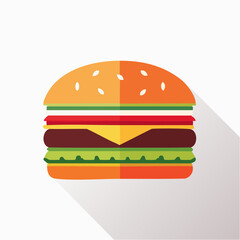 Delicious cheeseburger icon, flat design, simple illustration, fast food.