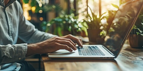 Man Working on Laptop Surrounded by Plants