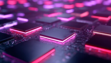 Abstract illustration of glowing circuit boards with vibrant neon lights