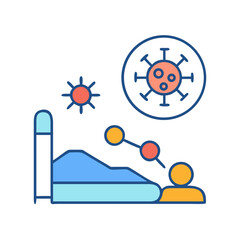 Patient in bed with viruses around vector illustration
