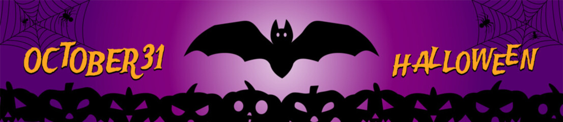 happy halloween party banner background  design with bat spiders spiderweb scary masks vector illustration