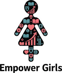  Girl Child Flat Vector Illustration with Empowerment Elements