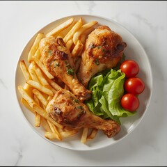 Crispy Fried Chicken Drumsticks with French Fries