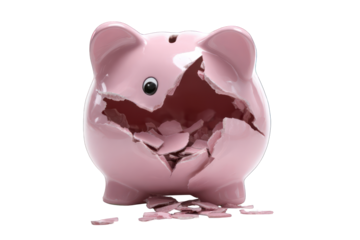 A broken piggy bank, symbolizing lost savings