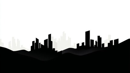Fototapeta premium Black and white city skyline silhouette over dark hills A stylized graphic illustration