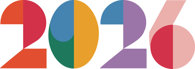 Modern geometric illustration of the year 2026 in vibrant colors