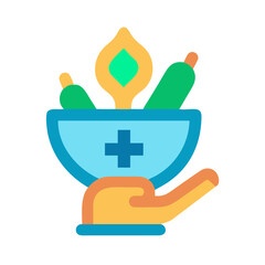 Hand holding bowl with cross containing health items