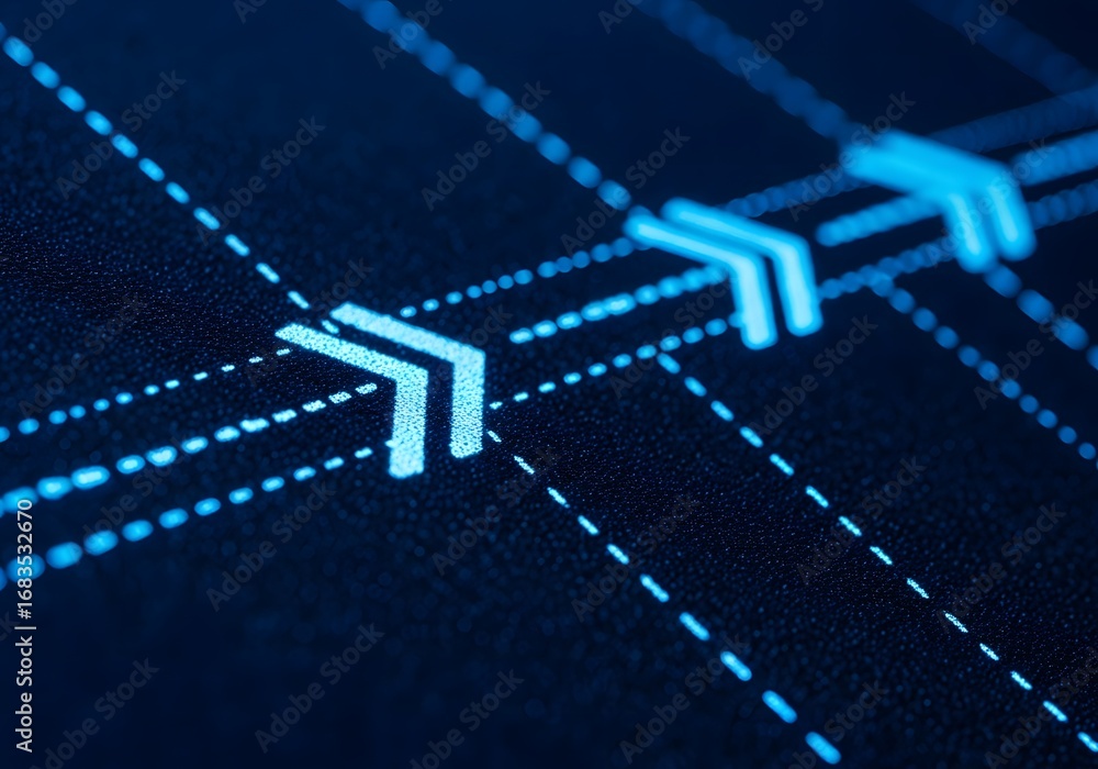 Aufkleber abstract digital network with glowing blue arrows and connecting lines representing data flow and co