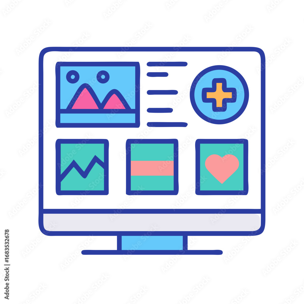 Poster digital health interface on computer monitor with data screens