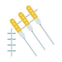 Three acupuncture needles and a rack displayed on black background