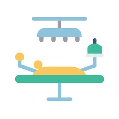 Medical operation table with patient under surgical lamps illustration