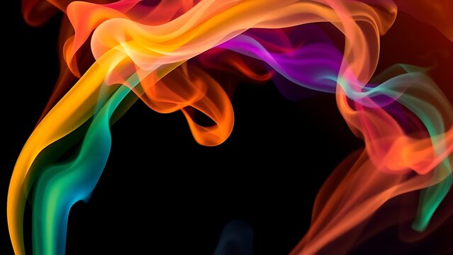 Swirling colorful smoke tendrils in an abstract composition with vibrant gradients against dark negative space.