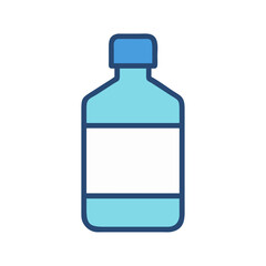 Blue liquid bottle vector illustration with blank white label
