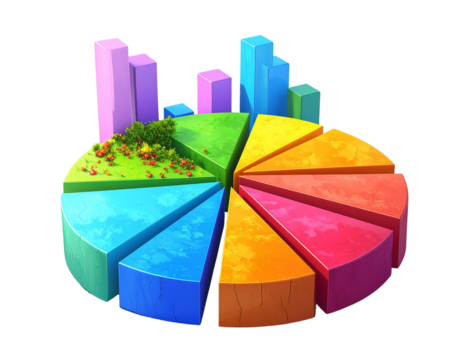 3D illustration of a clipboard displaying colorful pie and bar charts, symbolizing da   - Powered by Adobe
