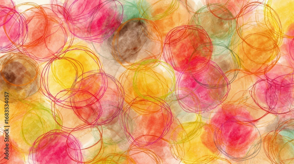 Poster bright circles in varied colors create a lively and dynamic abstract composition, showcasing a fusio