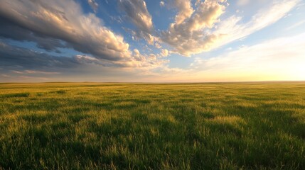 Fototapeta premium Sunset over rolling fields scenic landscape nature photography open space panoramic view tranquil ambiance for peaceful reflection