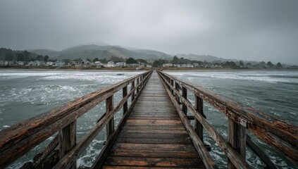 Fototapeta premium Wooden pier extending into stormy ocean