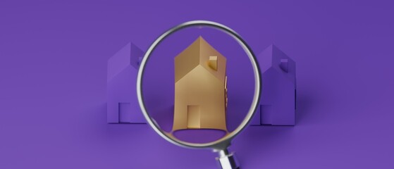 3d houses in a row with one gold detached house highlighted