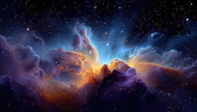 Cosmic nebulae, vibrant hues in deep space