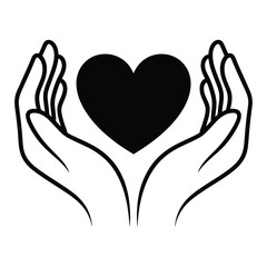  Hands cradling a black heart symbolizing love care and compassion in a simple graphic
