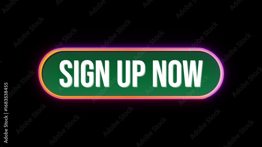 Aufkleber sign up now, button click animation with computer mouse cursor and luxury neon glow colorful border 