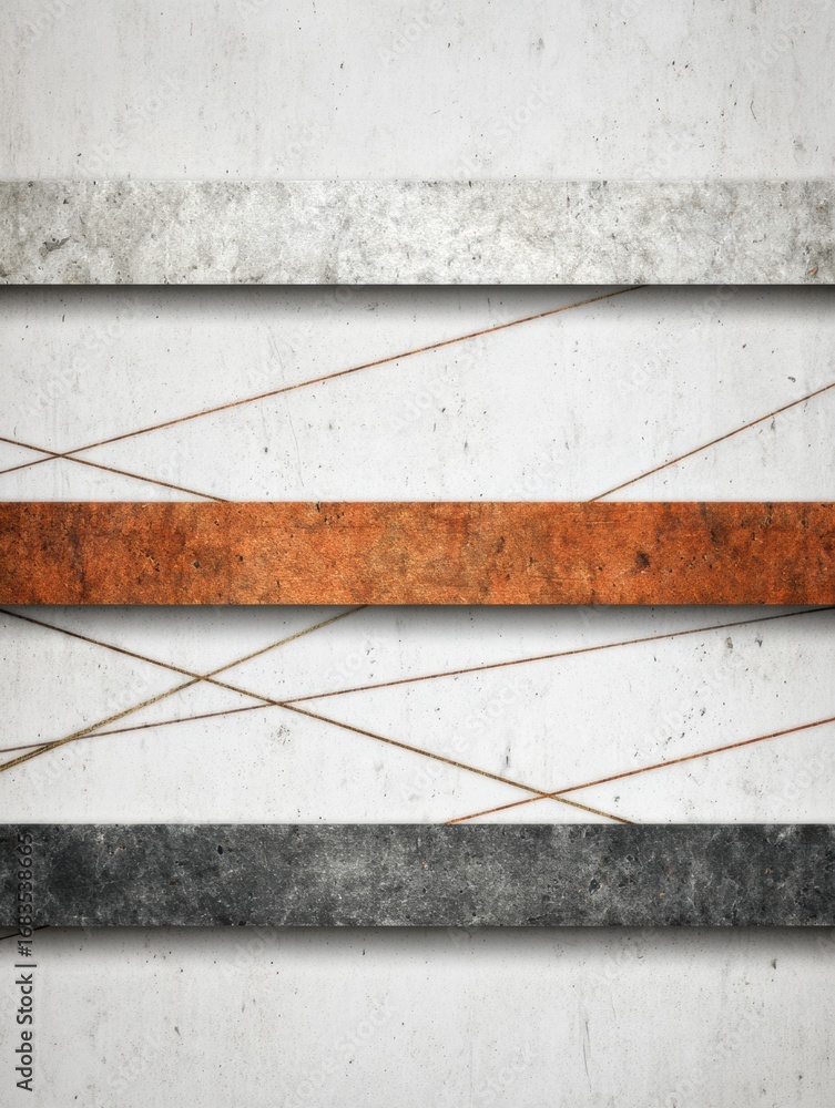 Poster an abstract composition features textured wood pieces in varying shades, intertwined with string aga