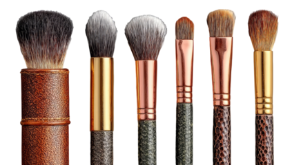 Row of makeup brushes, various shapes and handles