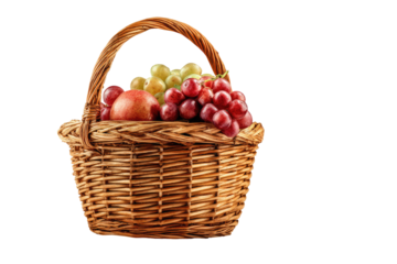 Wicker basket filled with apples and grapes