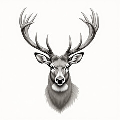 Majestic Stag Portrait: A stunning black and white studio portrait of a stag with impressive antlers, showcasing the strength and elegance of the animal.