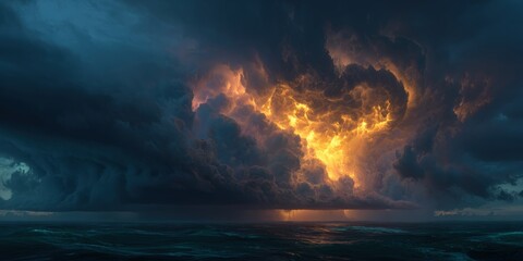 Fototapeta premium Dramatic stormy clouds over the ocean at sunset