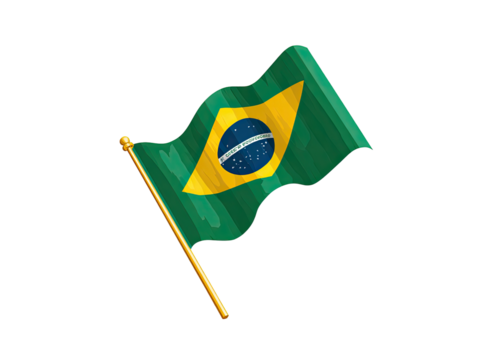 Cartoonish illustration of a waving Brazilian flag
