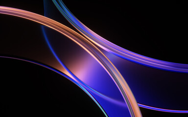 Two glass shapes with colorful reflections. 3d render.