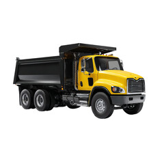 Naklejka premium A bright yellow dump truck stands ready for work, showcasing its robust design and sturdy wheels.