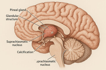 Human Brain Anatomy - Pineal Gland & Suprachiasmatic Nucleus, Illustration