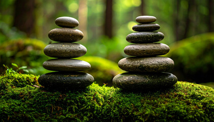 zen stones on green grass