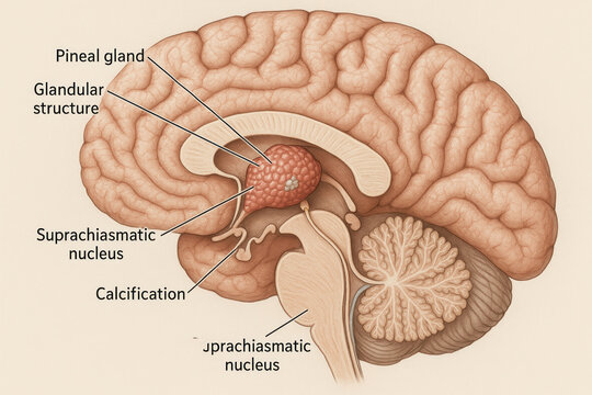 Human Brain Anatomy - Pineal Gland & Suprachiasmatic Nucleus, Illustration