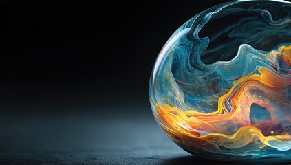 Abstract sphere, swirling colors in glass