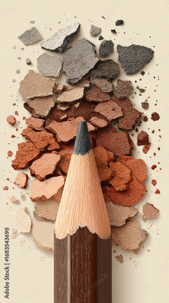 Poster a sharpened art pencil sits centrally with an array of colorful shavings scattered around, showcasin