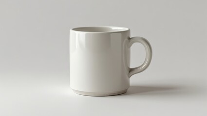 Fototapeta premium A simple, plain white mug with a subtle grey base sits against a neutral backdrop, showcasing a clean and minimalist aesthetic.