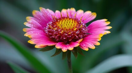 Fototapeta premium Closeup view of dewy pink flower