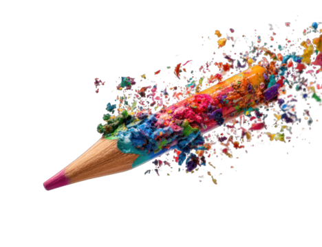 Colorful pencil explodes in a burst of creativity